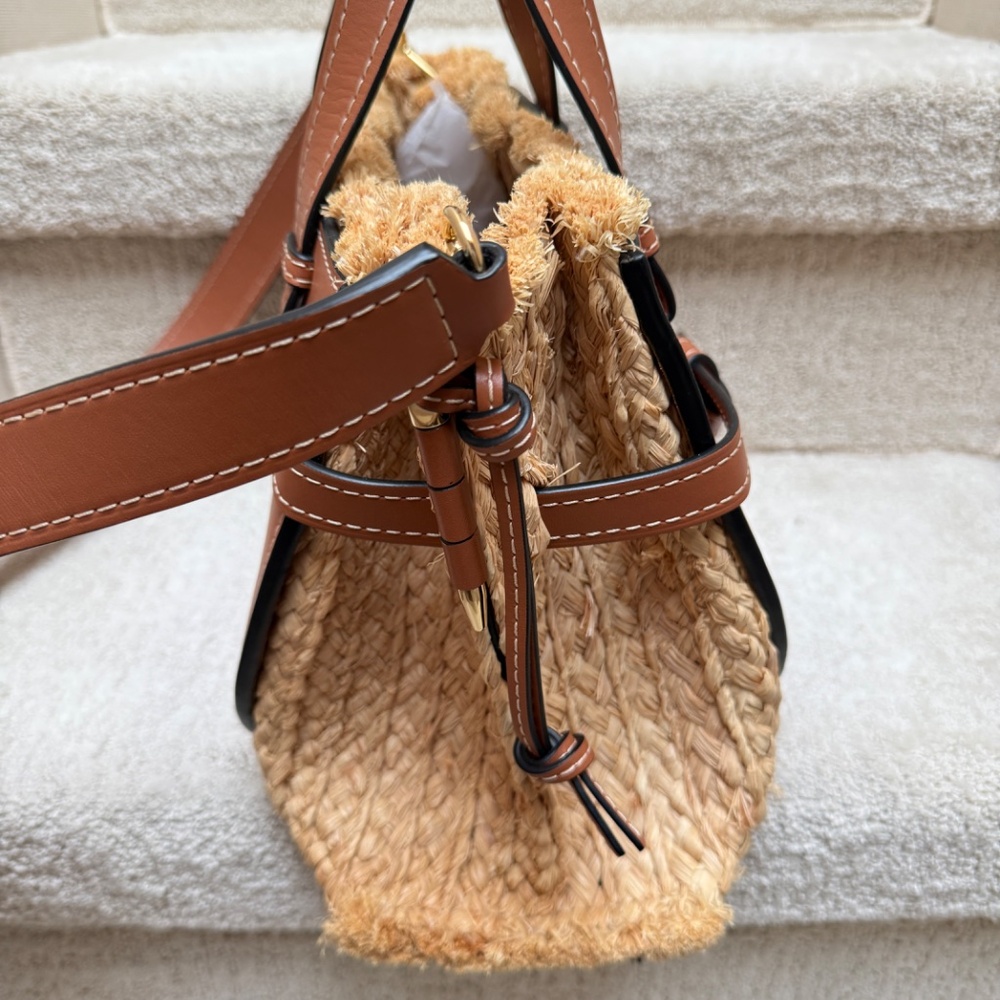 Loewe Dual Gate Satchel in Raffia & Brown Leather - Picture 8 of 8